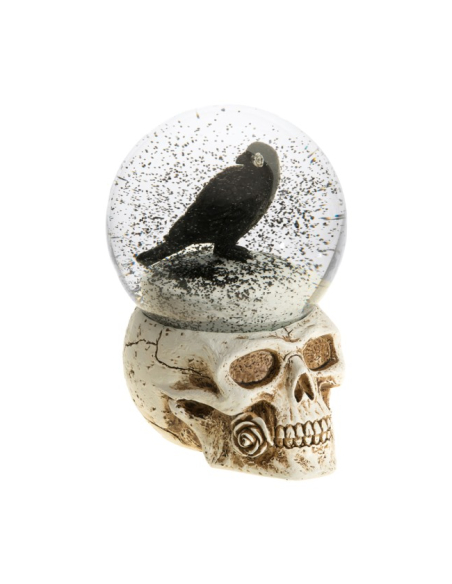 Boule à neige gothique corbeau, crâne et rose – 15,6 cm