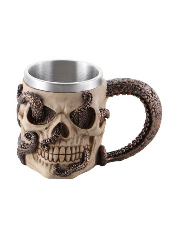 Mug tête de mort et poulpe en résine – 16,3 cm