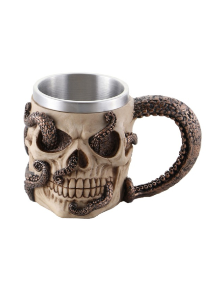 Mug tête de mort et poulpe en résine – 16,3 cm