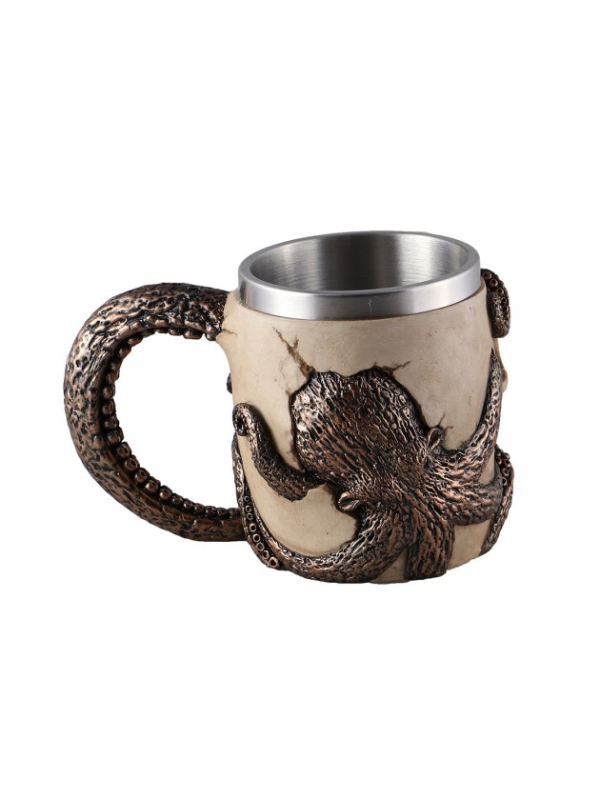 Mug tête de mort et poulpe en résine – 16,3 cm