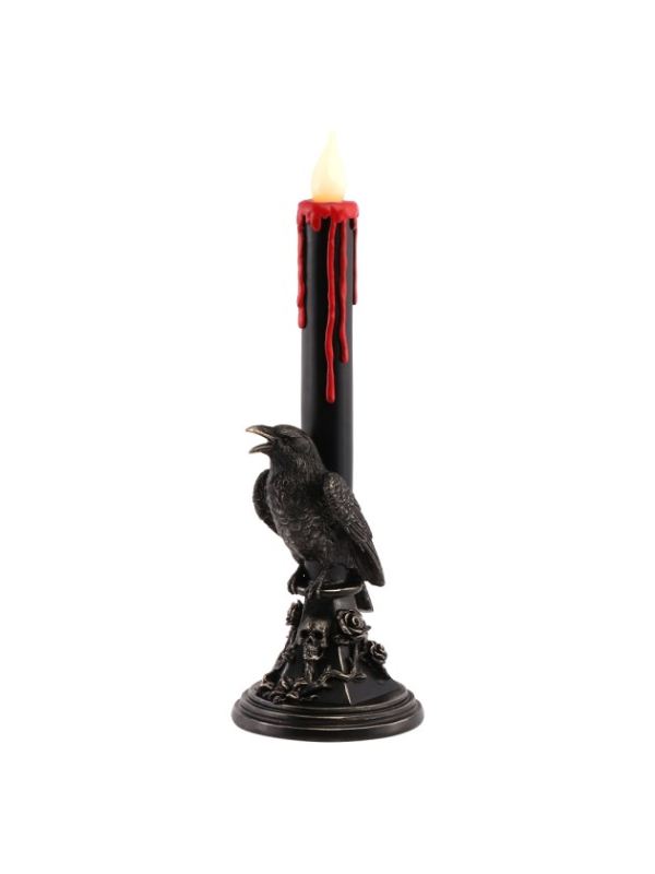 Chandelier LED gothique avec corbeau noir et cire rouge – 45,5 cm