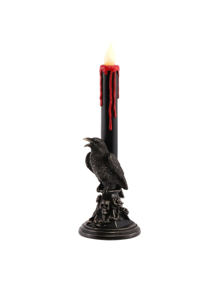Chandelier LED gothique avec corbeau noir et cire rouge – 45,5 cm