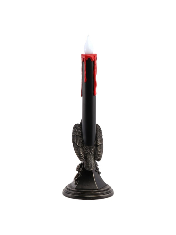 Chandelier LED gothique avec corbeau noir et cire rouge – 45,5 cm