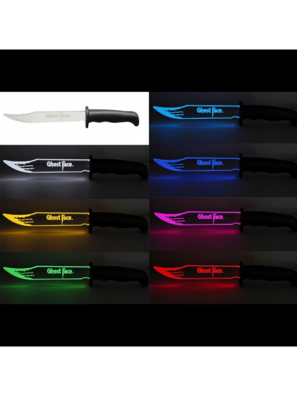 Couteau Ghost Face® LED multicolore 33 cm – officiel Fun World