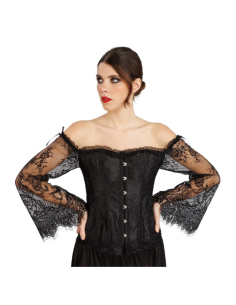 Corset gothique noir femme – manches longues en dentelle