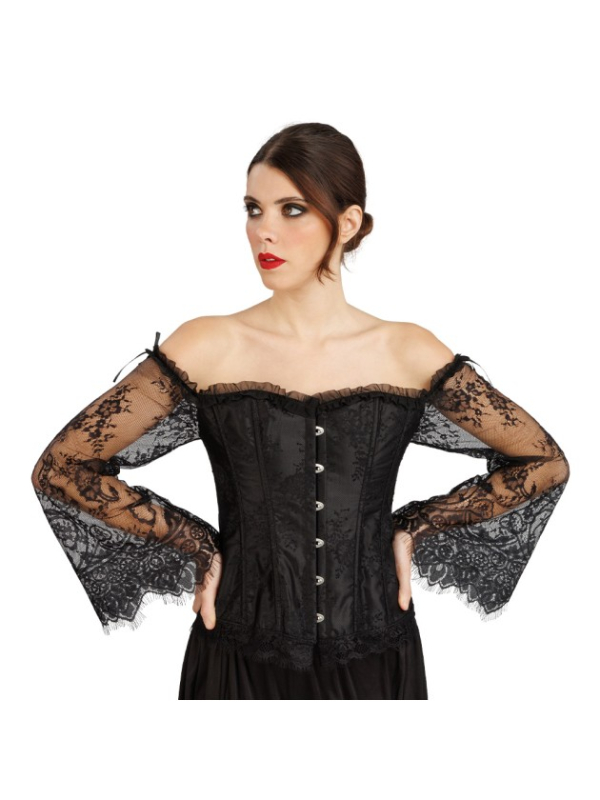 Corset gothique noir femme – manches longues en dentelle