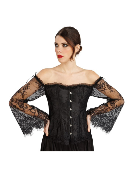 Corset gothique noir femme – manches longues en dentelle
