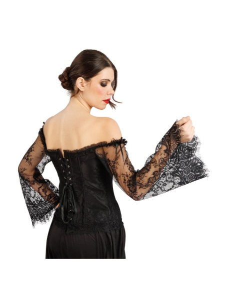 Corset gothique noir femme – manches longues en dentelle