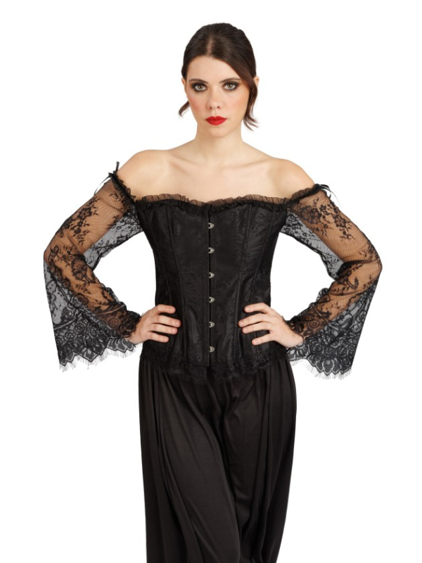 Corset gothique noir femme – manches longues en dentelle