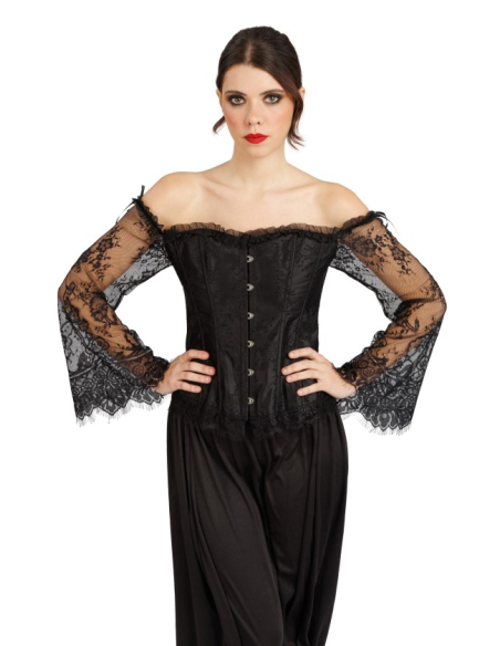 Corset gothique noir femme – manches longues en dentelle
