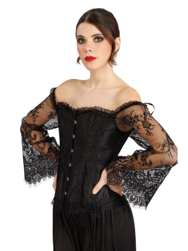Corset gothique noir femme – manches longues en dentelle