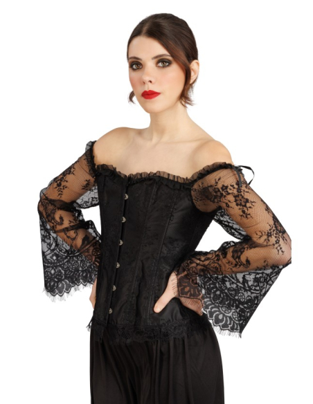 Corset gothique noir femme – manches longues en dentelle