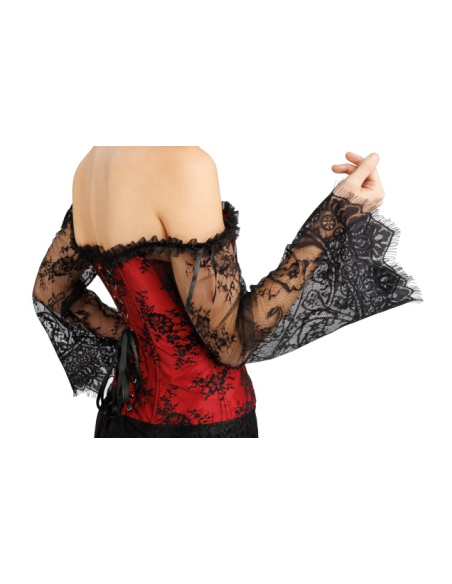 Corset gothique femme rouge et noir avec manches en dentelle