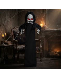 Automate Halloween poupée hantée animée sur pied – lumière, son et mouvement – 95 cm