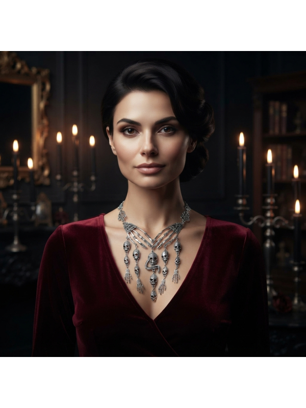 Collier gothique, Halloween, crânes, squelette, métal.