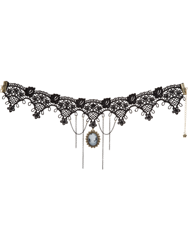 Collier ras-de-cou gothique baroque noir avec camée – femme