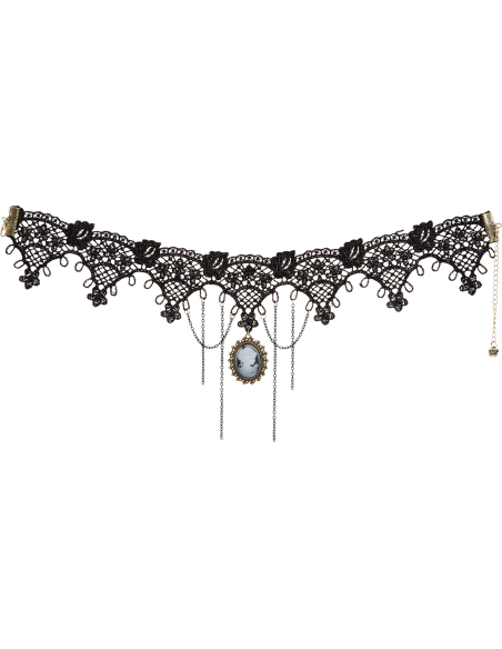 Collier ras-de-cou gothique baroque noir avec camée – femme