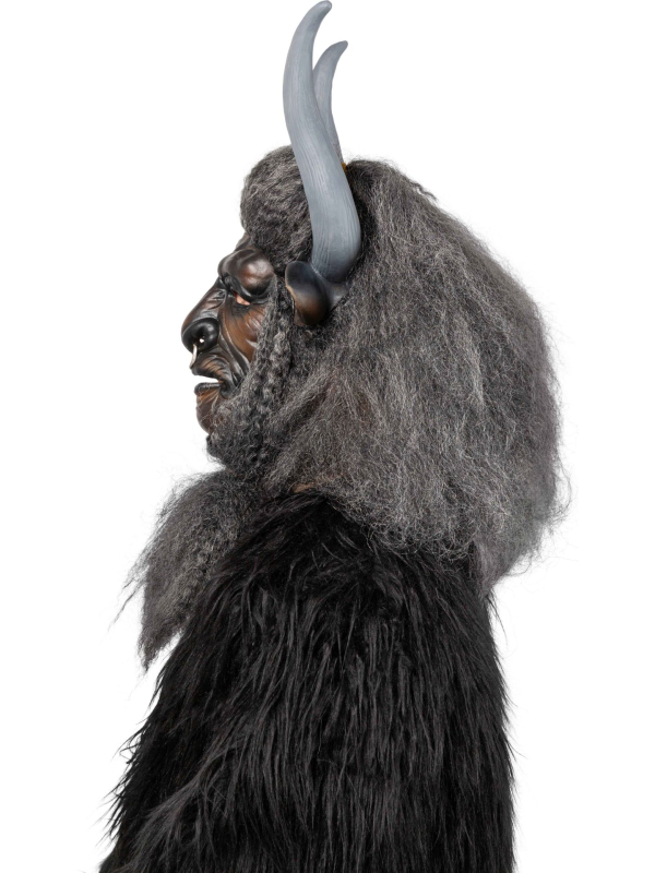 Masque démon taureau à grandes cornes avec cheveux gris – latex profil