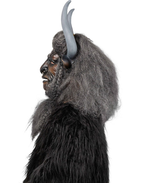 Masque démon taureau à grandes cornes avec cheveux gris – latex profil