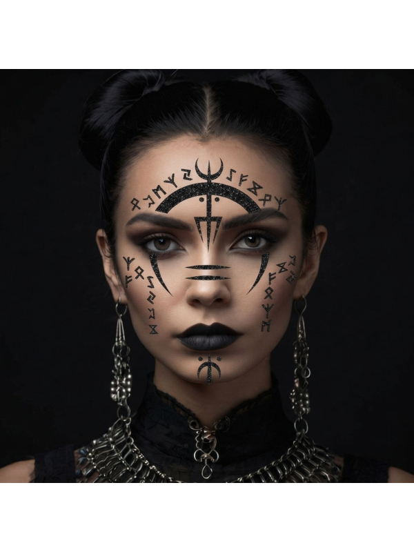 Bijoux visage adhésifs sorcière noirs pailletés – Halloween