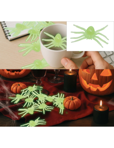 Lot de 10 araignées fluorescentes vertes Halloween 5 cm 2