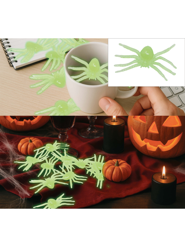 Lot de 10 araignées fluorescentes vertes Halloween 5 cm