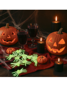 Lot de 10 araignées fluorescentes vertes Halloween 5 cm