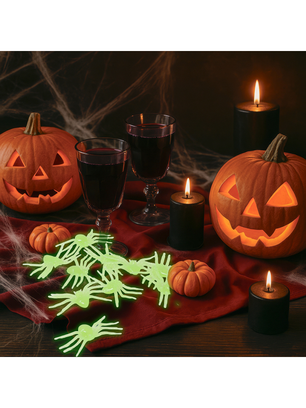 Lot de 10 araignées fluorescentes vertes Halloween 5 cm