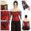 Corset gothique femme rouge et noir avec manches en dentelle