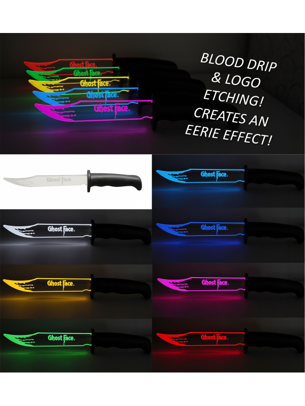 Couteau Ghost Face® LED multicolore 33 cm – officiel Fun World