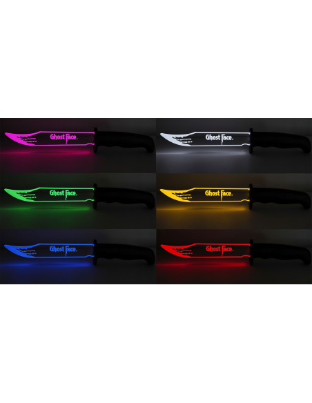 Couteau Ghost Face® LED multicolore 33 cm – officiel Fun World