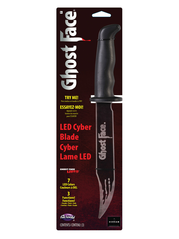 Couteau Ghost Face® LED multicolore 33 cm – officiel Fun World
