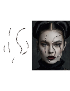 Bijoux de visage cicatrices cousues Halloween – adhésifs noirs et argentés 2