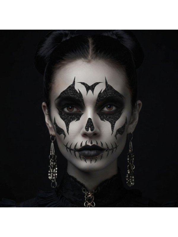 Bijoux adhésifs visage squelette pailletés