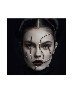 Bijoux de visage cicatrices cousues Halloween – adhésifs noirs et argentés