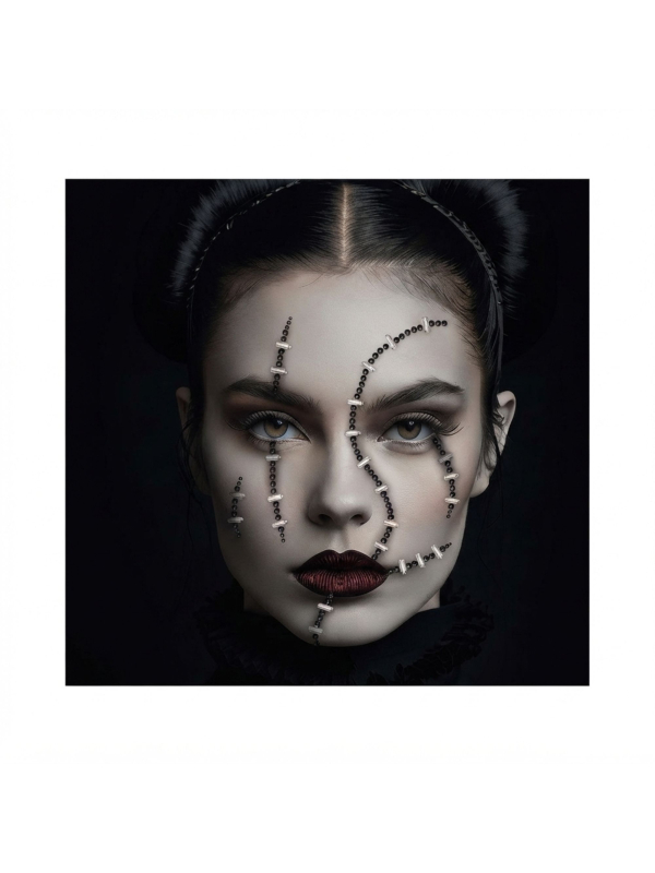 Bijoux de visage cicatrices cousues Halloween – adhésifs noirs et argentés