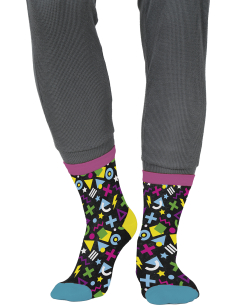 Chaussettes années 80 noires à motifs géométriques multicolores 2