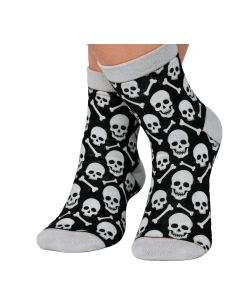 Chaussettes tête de mort noires à motifs blancs et gris