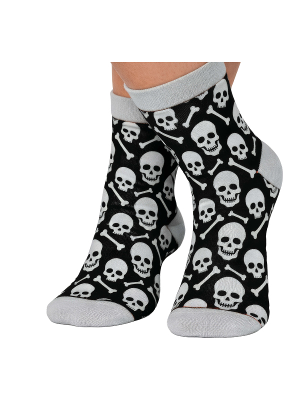 Chaussettes tête de mort noires à motifs blancs et gris