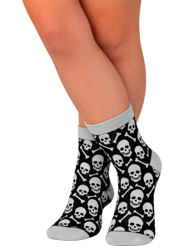 Chaussettes tête de mort noires à motifs blancs et gris