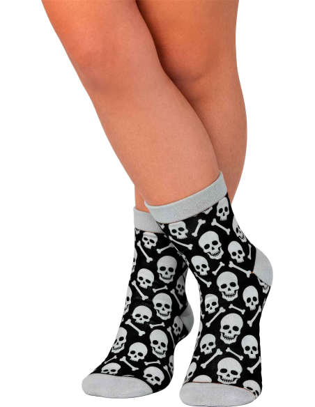 Chaussettes tête de mort noires à motifs blancs et gris