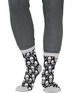 Chaussettes Halloween noires à têtes de mort blanches 2