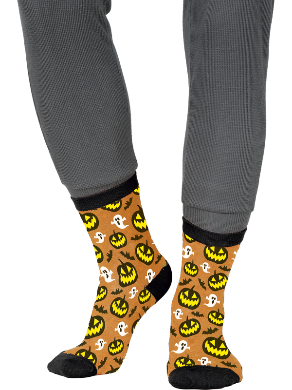 Chaussettes Halloween citrouilles et fantômes aux bordures noires