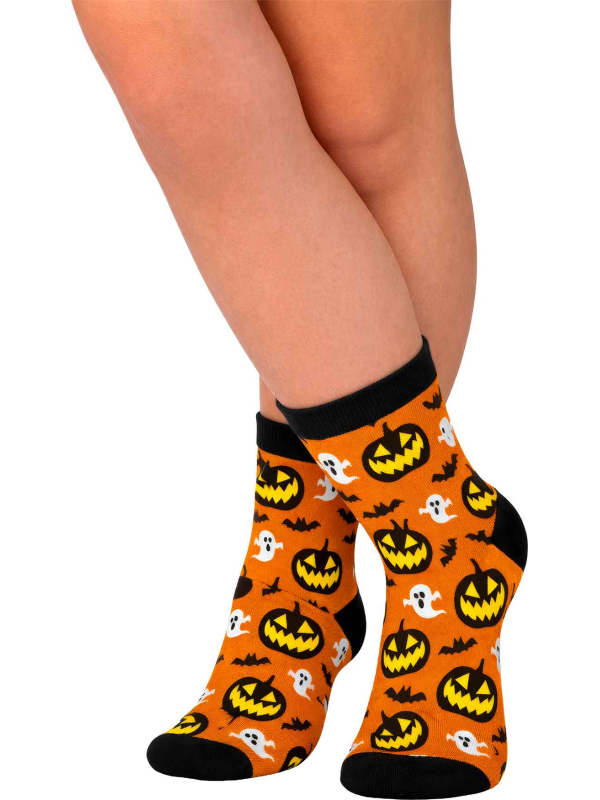Détail des motifs citrouilles fantômes et chauves-souris