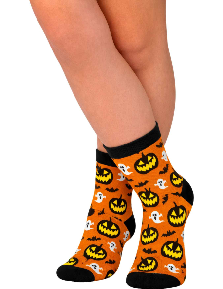 Détail des motifs citrouilles fantômes et chauves-souris