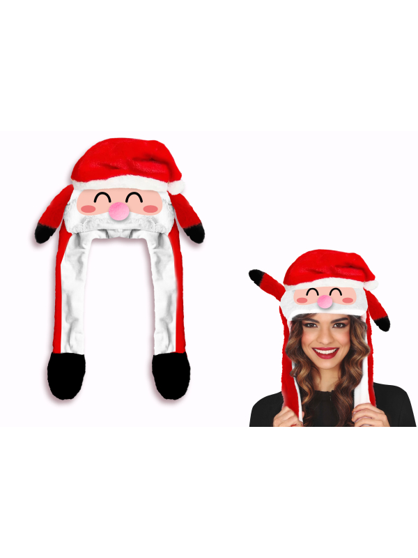 Bonnet Père Noël rouge et blanc à visage stylisé et bras souples