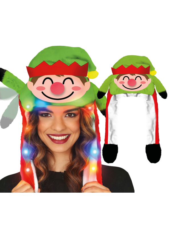 Chapeau lutin de Noël avec mouvement – vert et rouge