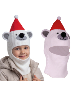 Cagoule ours polaire enfant blanche et rouge avec oreilles
