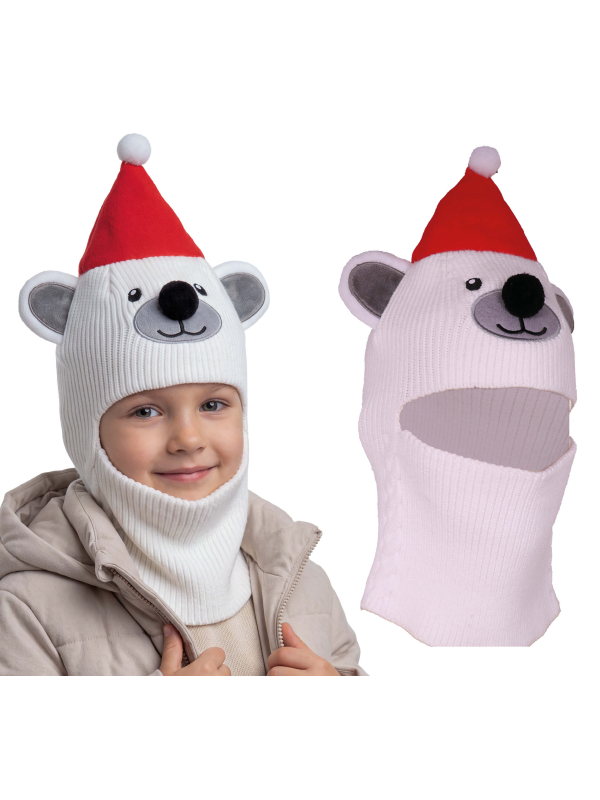 Cagoule ours polaire enfant blanche et rouge avec oreilles