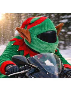 Couvre-casque lutin de Noël vert et rouge en polyester
